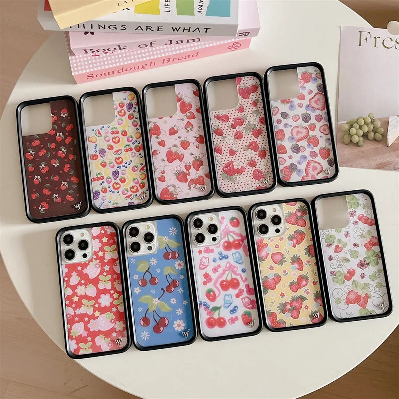 Wildflower 3D Ins Strawberry cherry Phone Case for iPhone 16 15 14 13 12 Pro Max Plus 16pro 15pro WF Cute Cartoon Cover Funda Wildflower 3D Ins Strawberry cherry Phone Case for iPhone 16 15 14 13 12 Pro Max Plus 16pro 15pro WF Cute Cartoon Cover Funda